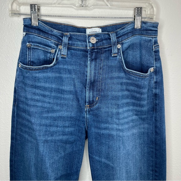 Citizens of Humanity Medium Wash Ambry Palma Straight Leg Jeans Raw Hem Cropped - Picture 8 of 15